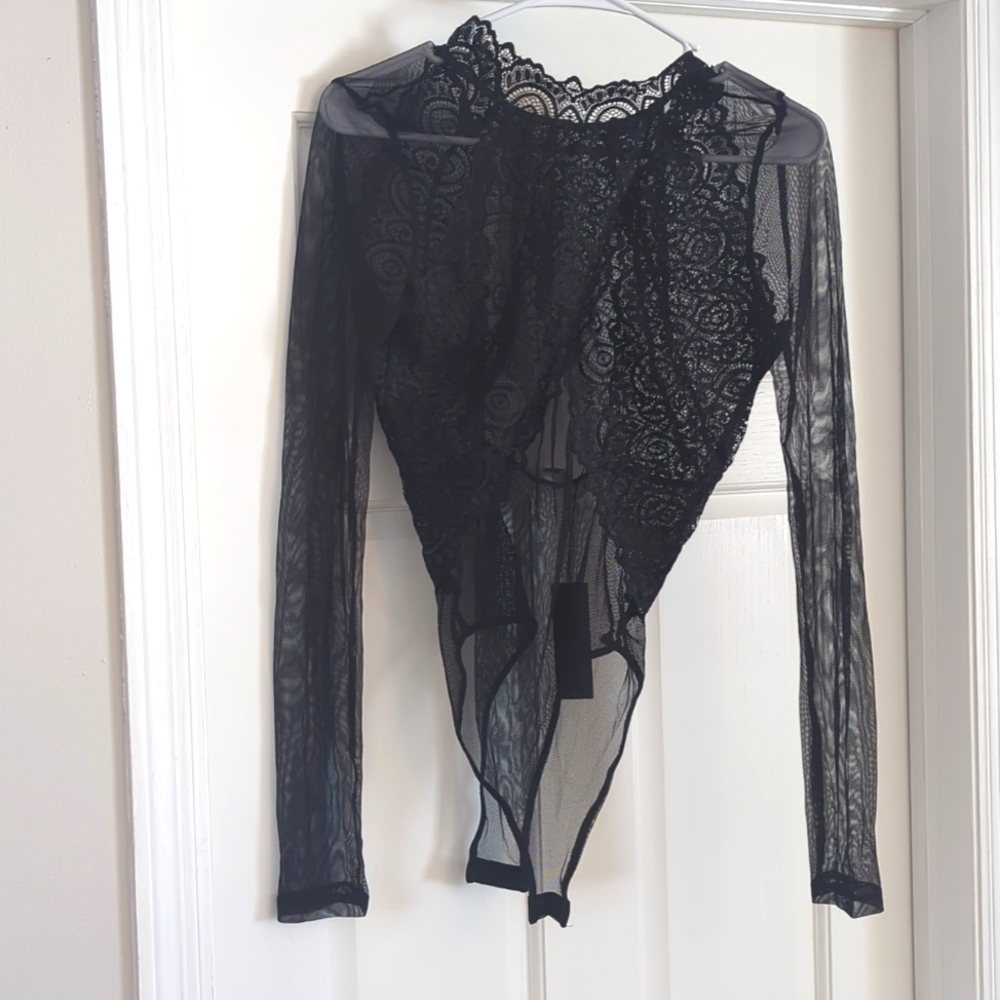 Lulu's black sheer body suit, new with tags, size M